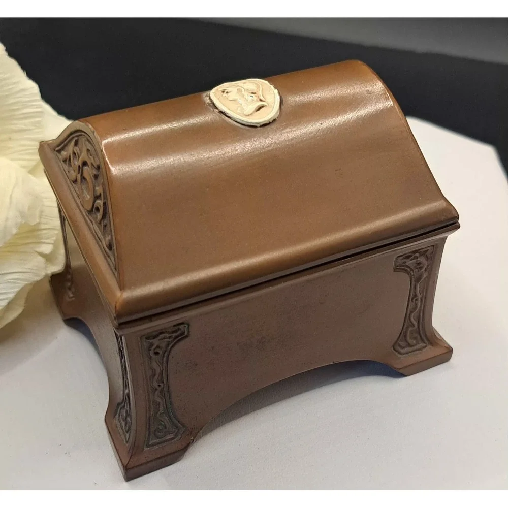 Antique Bronze Benedict Athenic Ornate Greek Cameo Casket Trinket Box 1490